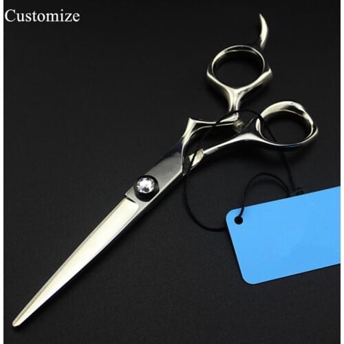 Customize logo japan 440c 6'' gem cut hair salon scissors cutting barber makas scissor Thinning shears hairdressing scissors set