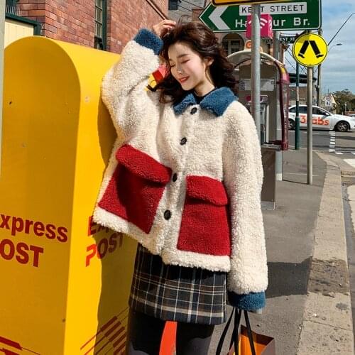 2020 Autumn Winter Female Jacket New Loose Thickened Casual Contrasting Lamb Hair All-Match Wool Short Women Coat B05