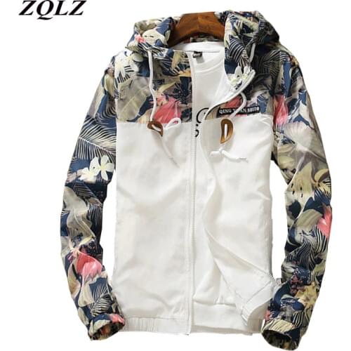 ZQLZ Womens Hooded Jackets 2020 Spring Autumn Floral Causal Windbreaker Overcoat Mujer Basic Jackets Coat Lightweight Famale
