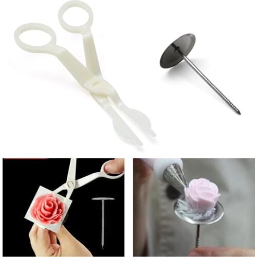 1Set 13.5*5.5*1.6cm Piping Flower Scissors+Nail Icing Bake Cake Decorating Cupcake Pastry Tool Scissors Nail Decor Set