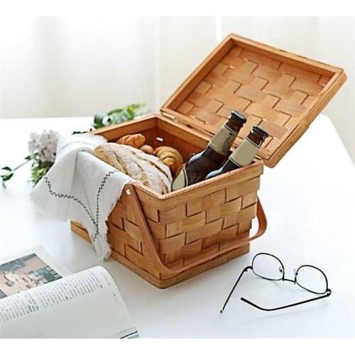 1pc Wood Weaving Picnic Basket Portable Fruit Holder Home Storage Basket