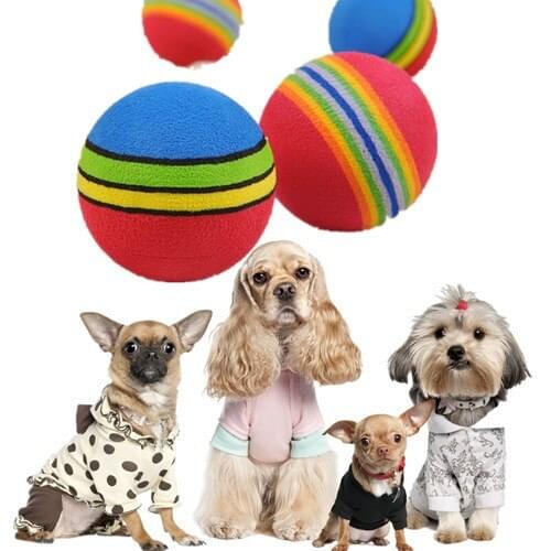 1pcs Rainbow Color Ball Pet Dog Cat Puppy Chew Toys Funny Durable Bite Balls Molar Tool Interactive Training