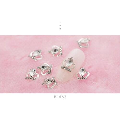 100PCS/Lot CROWN RHINESTONES NAIL ART DECORATION 3D CHARM ALLOY SILVER GEMS JEWELLERY