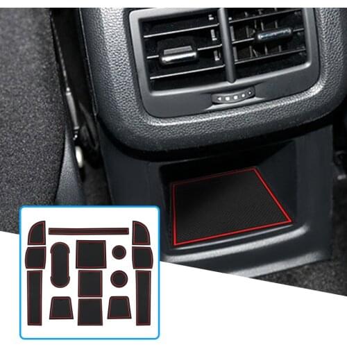 RUIYA For Ateca SUV 2017 2018 2019 Car Door Groove Mat Anti-slip Slot Pad Auto Interior Organizer Accessories Red 15 Pcs