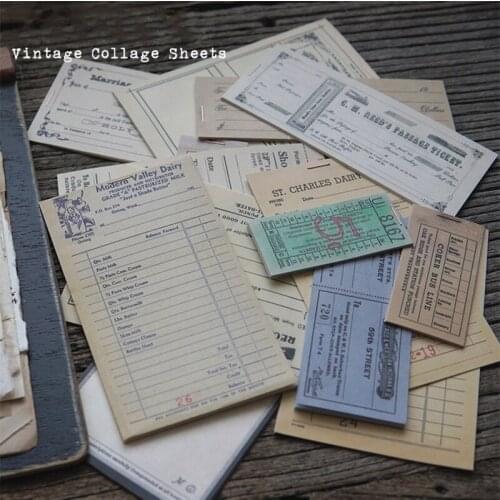15Kinds Vintage Bill Note Material DIY Scrapbooking Junk Journal Base Collage TAG. TN Decoration Material