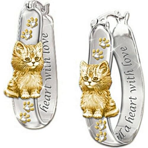 2020 Trend Animals Cute Cat Earring Paw Print Two Tone Ear Drap Earrings Crystal Cartoon Pattern Female Ear Accessories Oorbelle