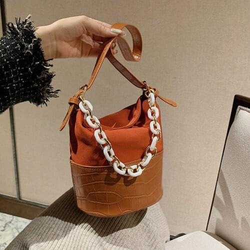 2021 Spring Solid Color Handbags For Women Pu Leather Female Shoulder Bags Chain Female Crossbody Bag Large Capacity Bucket Bag