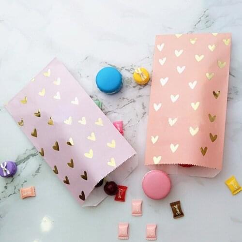25PCS Bronzing Love Paper Candy Packing Bags DIY Party Wedding Gift Decoration