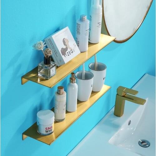 Aluminium Bathroom Shelf Brushed Gold Shower Shampoo Soap Cosmetic Kitchen Corner Holder Single Tier Wall Mount Bath Accessories