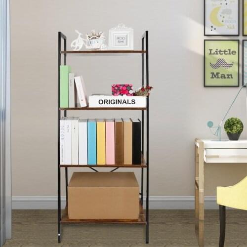 4 Layers Standing Bookshelf Industrial Vintage Bookshelf Metal Storage Rack Bathroom Ladder Shelf Retro Brown Livingroom Decor