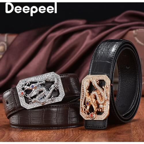 Deepeel 1pc 3.3*105-125cm Mens High-grade Luxury Smooth Buckles Belt Crocodile Leather Crafts Decoration Male Designer Belts