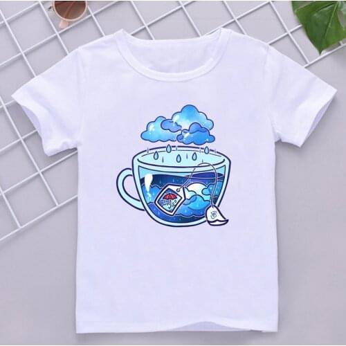 Rainy Day Tea Kids T-Shirt 2021 New Summer T-Shirt Short Sleeve White Tshirt Baby Girl/Boy Kawaii Top Tees