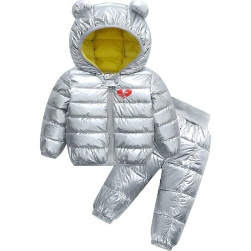 Childrens Winter Warm Clothing Set Baby Boy Girl Cute Jacket+Pants Kids Fashion Down Cotton Suit Light Thin Hooded Outwear Coat