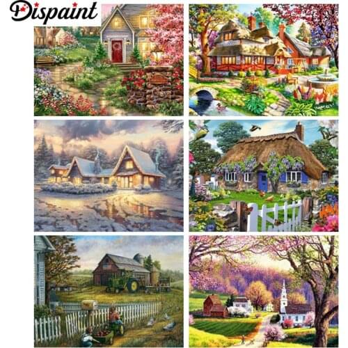 Dispaint Full Square/Round Drill 5D DIY Diamond Painting "Beautiful scenery house" 3D Embroidery Cross Stitch 3D Home Decor Gift
