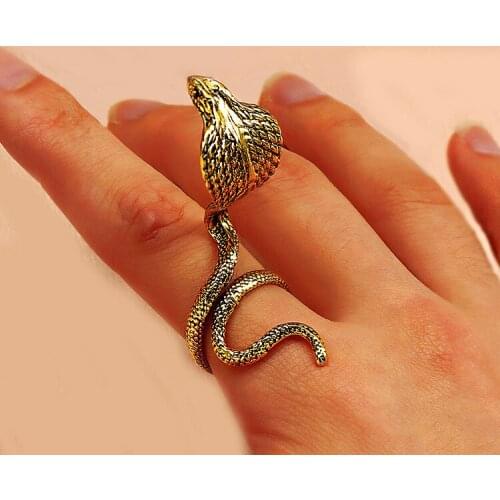 Personality Rattlesnake Rings Gold Silver Color 3D Punk Snake Shape Open Adjustable Finger Snake Ring for Unisex Vintage Jewelry