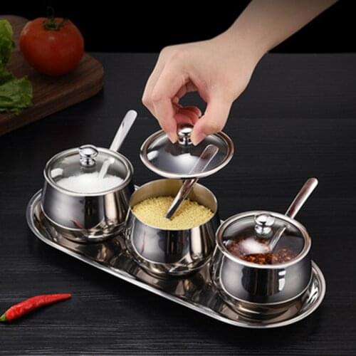 Kitchen Pepper Seasoning Can Jars For Spices Salt Shaker Seasoning Box Spice Container 304 Stainless Steel Kitchen Gadget