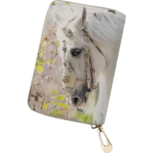 HaoYun Fashion PU Business Card Holder Flower Horses Pattern Girls Money Purses Bag Kawaii Animal Lady Cluth Card Wallets