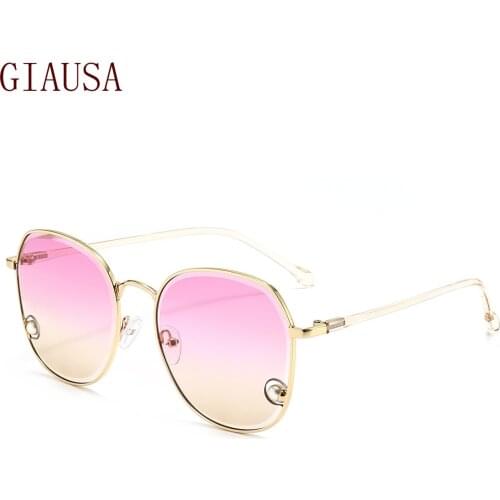 GIAUSA Fashion trend Sunglasses European and American round frame metal sunglasses hollow pearl decoration night vision goggles