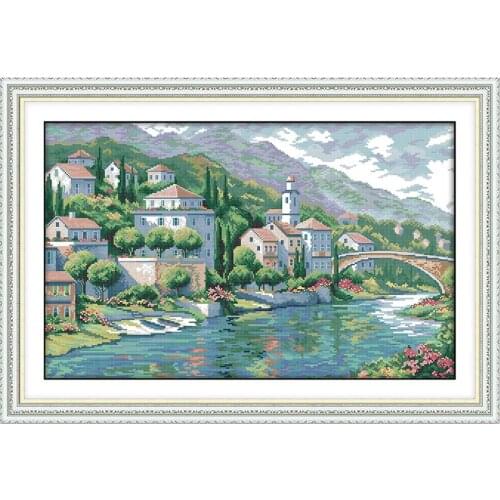 Joy Sunday Cross Stitch Kits River Town Counted Printed 11CT 14CT Pattern DMC Craft Kit Chinese Printed Embroidery Patrones Set