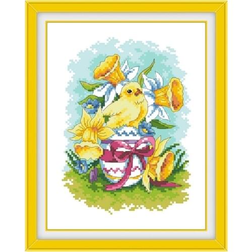 Chicken and easter egg cross stitch kit flowers 18ct 14ct 11ct unprint canvas cotton thread counted needlework thread embroidery