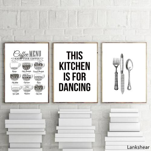 Cuadros Coffee Poster Wall Art Knife and Fork Canvas Painting Spoon Posters And Prints Kitchen Wall Pictures For Living Room