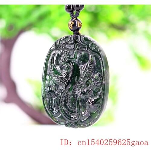 Jade Phoenix Pendant Jewellery Black Green Amulet Necklace Charm Carved Fashion Natural Gifts Chinese