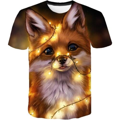 2021 New Summer Boys and Girls T-shirt Fox Animal Print 3D T-shirt