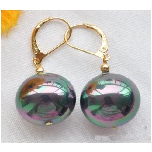 New Arrival Favorite Pearl Earrings 16x20mm Peacock Black Egg South Sea Shell Pearl Dangle Earring Fine Jewelry Lady Gift