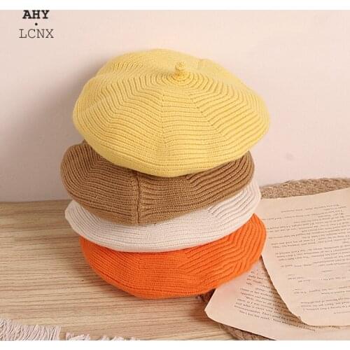 Solid Color Winter Baby Caps Knitted Berets For Girls Kids Bonnet Childrens Warm Hat Infant Autumn Painter Hats Accessories