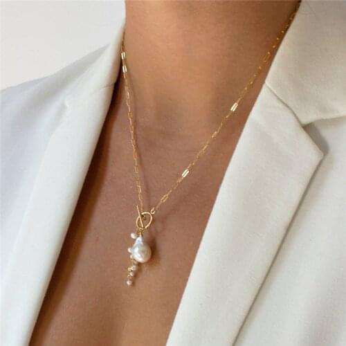 Real 14K Gold Filled Necklace Natural Baroque Pearl Necklace Gold Choker Handmade Pendants Collier Femme Kolye Boho Collares