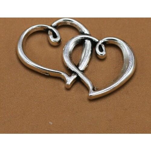 18pcs/Lot 2 Heart Charm Antique Silver Color Bracelet Pendant Fit Diy Handmade Aesthetics Accessories Jewellery Making Wholesale