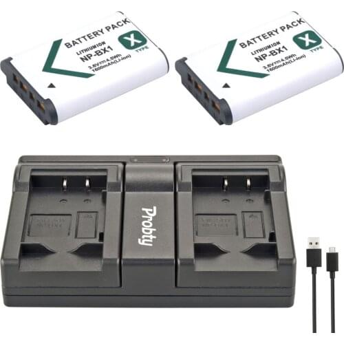 PROBTY 2pcs NP-BX1 NPBX1 Camera Battery + USB Dual Charger For SONY DSC RX1 RX100 RX100iii M3 M2 RX1R WX300 HX300 HX400 HX50