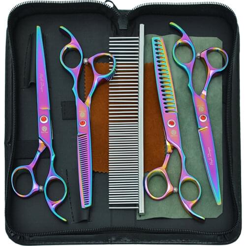 7.0" Professional Dog Cutting Shears Animal Thinning Tijeras Forceps Japan 440c Steel Purple Dragon Pet Grooming Scissors B0019B