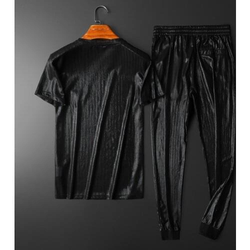 European light luxury fashion brand sports suit men 2021 summer new mens burnt gold velvet sports suit tide for men set