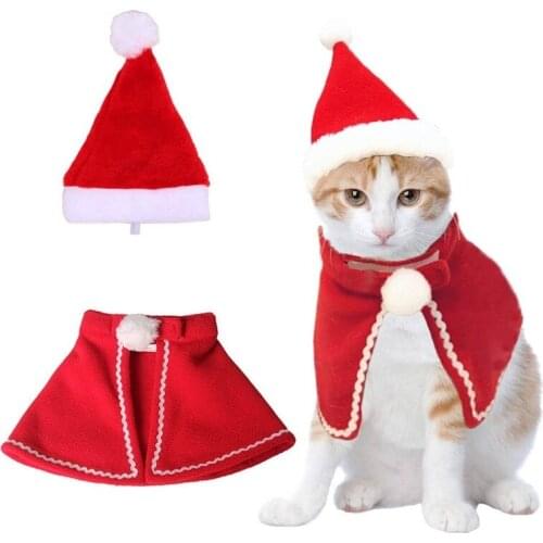 Christmas Pet Dog Cat Plush Santa Hat Cloak Scarf Dog Pets Cosplay Costume Xmas Kitten Puppy Caps Collar Velvet Clothing Clothes