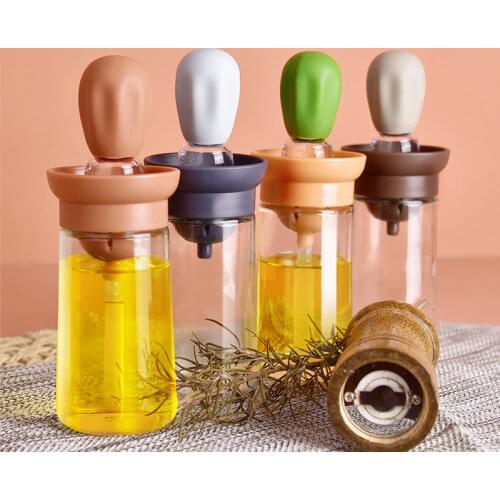 Silicone Oil Brush with Bottle Kitchen Baking Barbecue Brush High Temperature Resistant Pancake Oil Brush Canister Set Kitchen