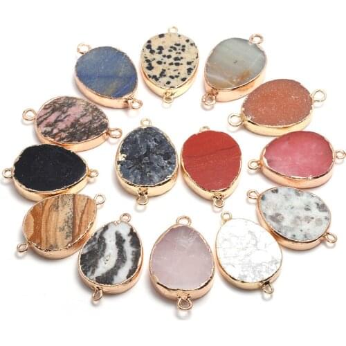 Natural Stone Pendant Connectors Waterdrop Crystal Agates Turquoises Stone Link Charms for Jewelry Making Necklace Bracelet