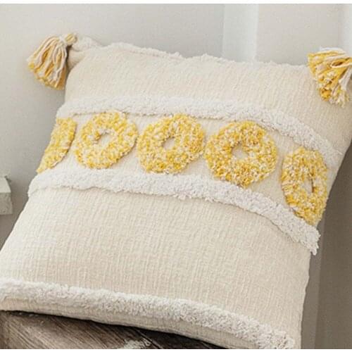 Tufted Pillowcase Vintage Pillow Case 45X45Cm Cushion Cover Cotton Linen With Tassles For Home Decoration Pillowcase Living Room