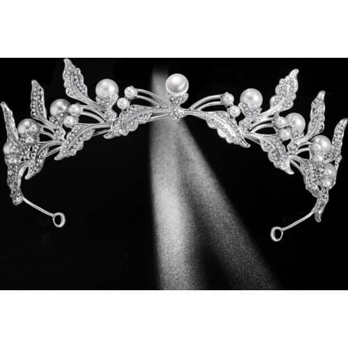 Bling Headband Handmade Leaves Princess Tiaras and Crowns Headpieces Rhinestones Headdress Hair Accessories for Bride Women BH