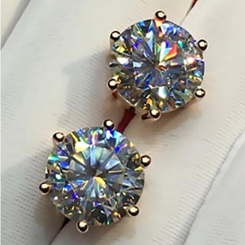 14K White Gold Stud Earrings Women Wedding Anniversary Engagement Party Round Moissanite Diamond Elegant Trendy Romantic