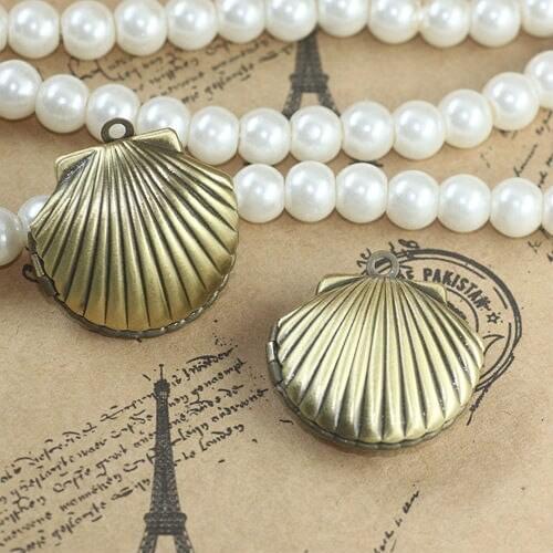 4pcs Wholesale 22*19mm Lovely Shell-shaped PHOTO LOCKET ANTIQUE BRONZE Necklace Pendant&Charm Findings for DIY Jewelry Making