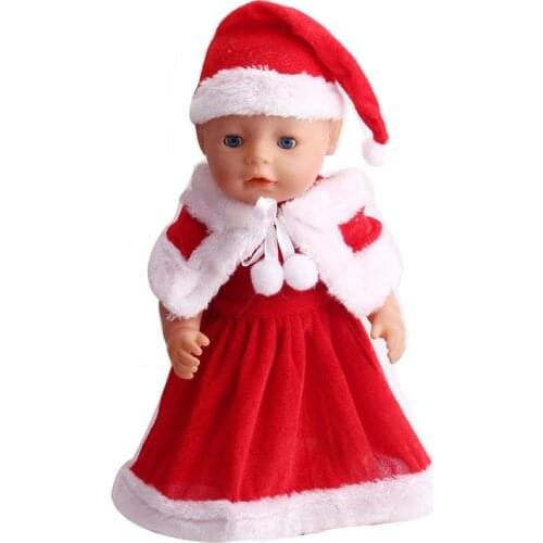 43 Cm Boy American Dolls Clothes 3Pcs/Set Christmas Red Santa Dress Cape Hat Born Baby Toy Accessories 18 Inch Girls Gift f43