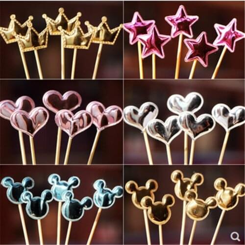 5 pcs/lot lovely heart star crown cake topper for birthday cupcake flag baby shower party wedding decoration supplies