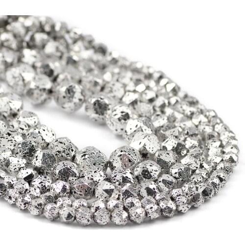 6/8/10/12MM Natural Stone Faceted Round Ancient Silvers Volcanics rock Spacers Lava Loose Beads For Jewelry Making DIY Bracelet