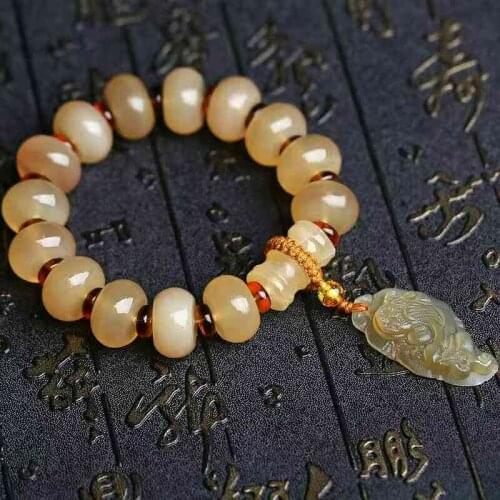 Handcrafted Sheep Horn Beads Bracelet Tibetan Horn Beads Mala Bracelet Wealth Pixiu Amulet Bracelet