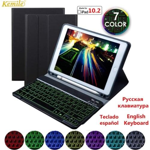 Spanish Russian backlit Keyboard Case for iPad 7th Generation Cover funda For iPad Air 3 10.5 Pro 11 10.5 9.7 2019 Case Keyboard