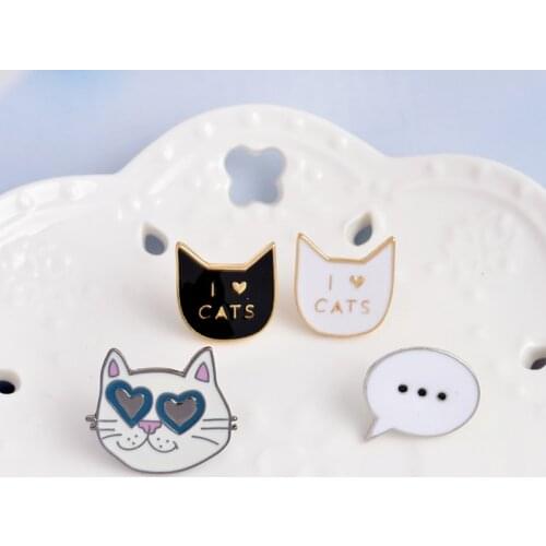 Black White Cool Cats Sunglasses Soft Enamel Brooches Button Pins Denim clothes Badge Cartoon Animal Jewelry Gift for kids