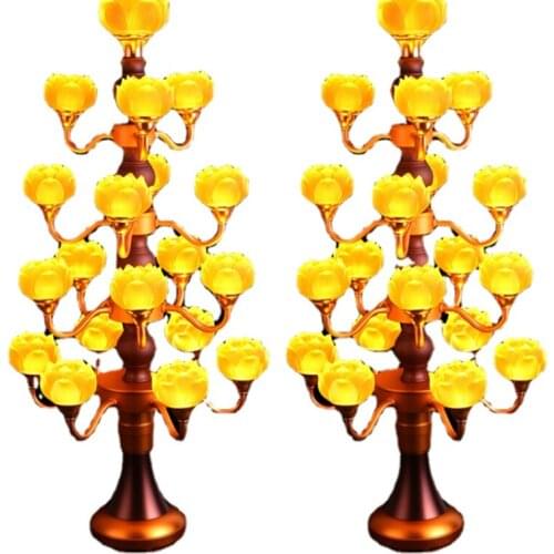 Jiupin Colored Glaze Lotus Lamp Colorful Lamp for Buddha Worship Buddhist Hall and Temple Buddish Prayer Set Worship Buddha