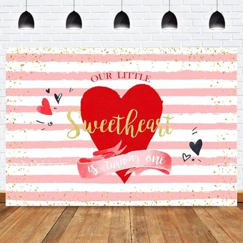 Children One Birthday Backdrop Our Little Sweetheart is Turning One Themed Birthday Party Banner Photo Background Red Heart