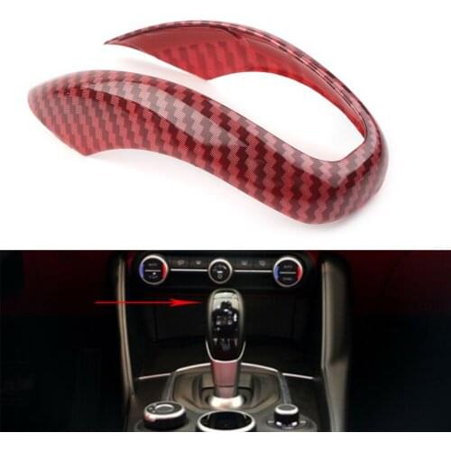 For Alfa Romeo Giulia Stelvio 2017 2018 2019 2020 Red Carbon Fiber Car Interior Gear Shifter Knob Head Frame Cover Trim